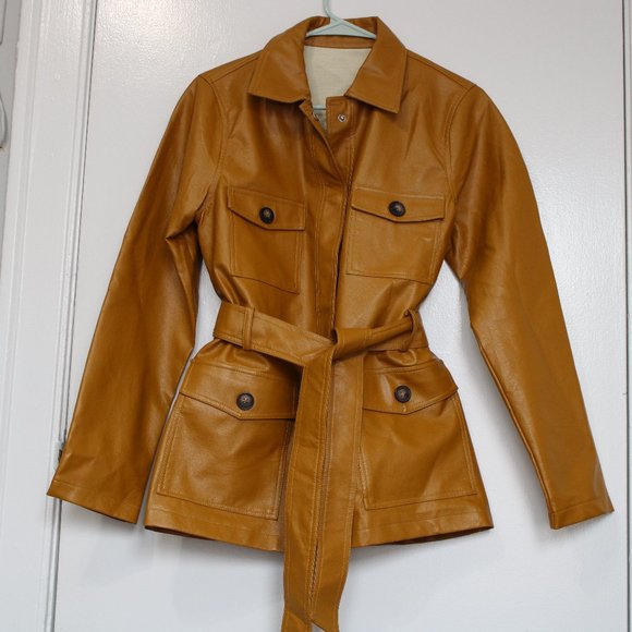 SHEIN Jackets & Blazers - D&M Utility Pocket Belted PU Leather Coat